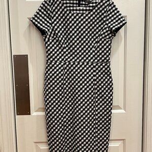 Brooks Brothers Black & White Gingham Check Short Sleeve Lined Dress Women's 4